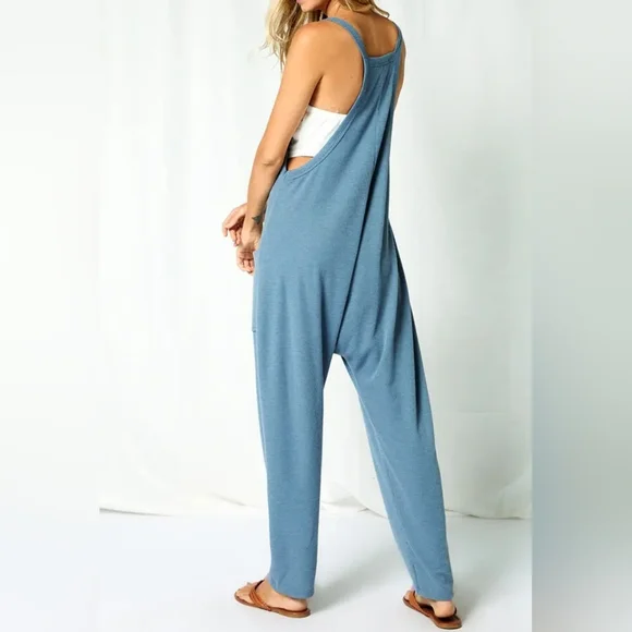 021-LAST ONE💜 NEW! BLUE BOHO CHIC FABULOUS Solid Harem Jumpsuit with Pockets - Picture 5 of 10